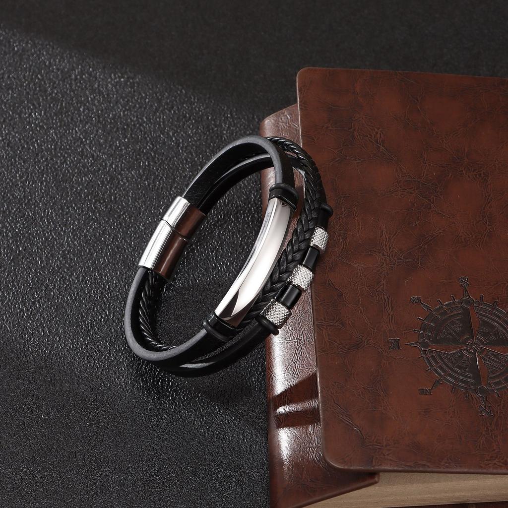Braided PU Leather Rope Bracelet for Men Simple Fashion Zinc Alloy Magnetic Clasp Bangle Wristband Adjustable