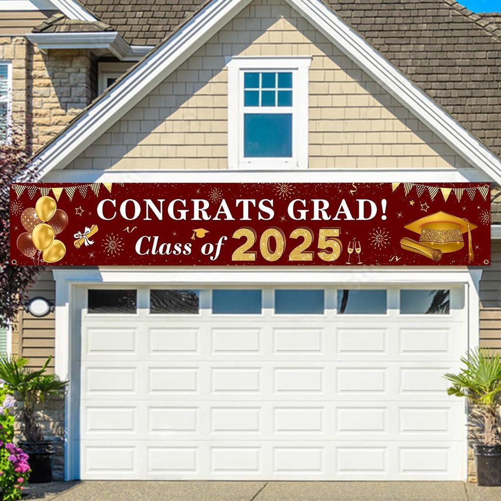 2026 Graduation Decorations Congrats Grad Class of 2026 Banner - Maroon and Gold Graduation Yard Sign Backdrop Hanging Decorations for Indoor Outdoor