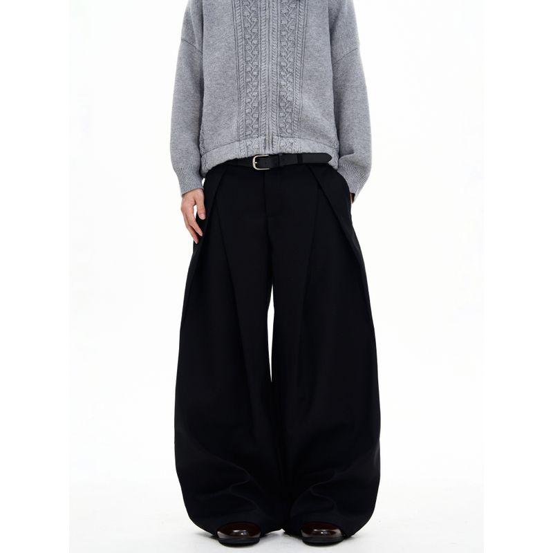 Kisko American-Style Trendy Double-Pleated Wide-Leg Drape Casual Dress Pants for Men and Women, High-End Loose Straight-Leg Commuter Trousers