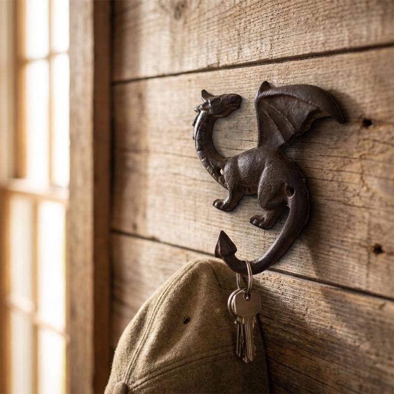 Cast Iron Dragon Wall Hook Rustic Vintage Finish Heavy Duty Design For Entryway Bathroom Hanging Keys Hats Towels
