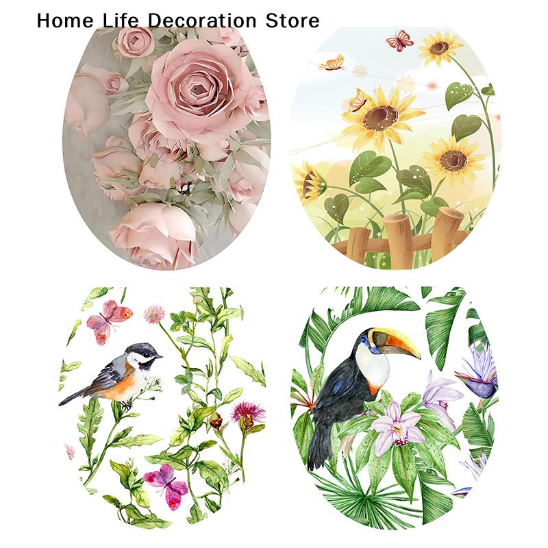 3D Printed Flower View Decals Toilet Sticker WC Self Adhesive Mural Beautify Flower Home Decoration Decals Refrigerator Sticker