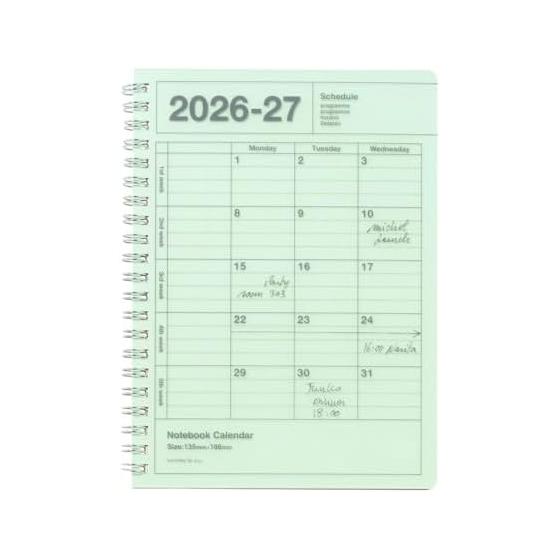 Блокнот 2026 Ежедневник Начинается с Апреля 2026 Месячный Блок B6 Вариация Календарь-Блокнот/S/Вертикальный Мятный Отметки 26SDR-NB11-MI