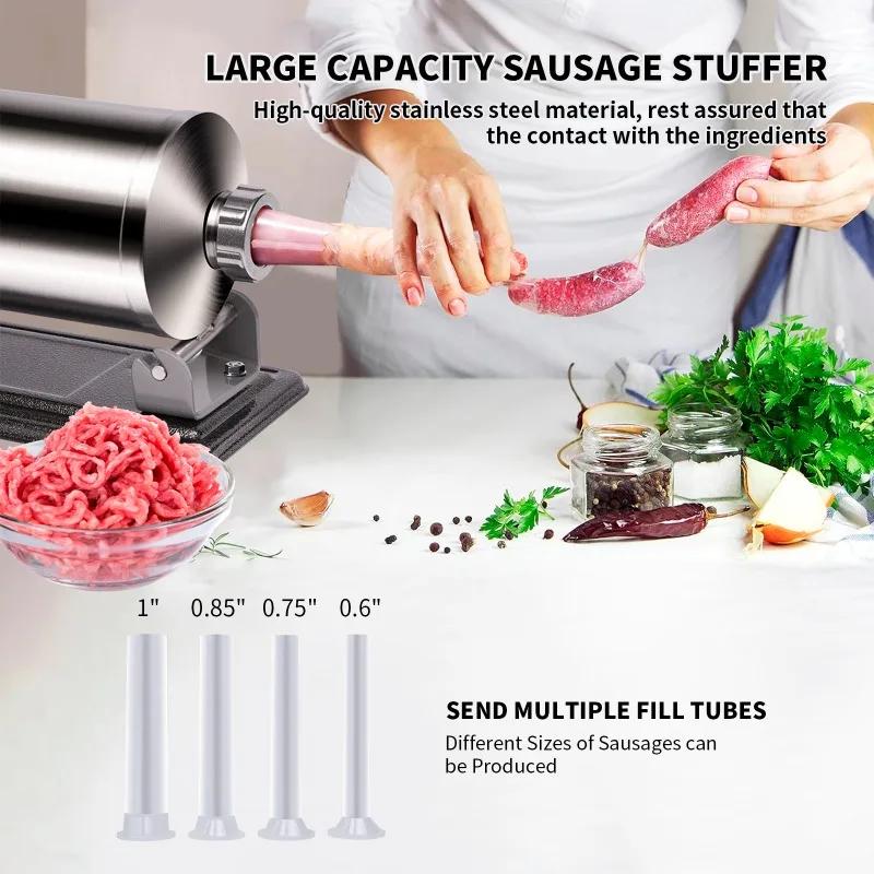 Stainless Steel Sausage Maker, 8LBS Horizontal Meat Sausage Stuffing Machine with 8 Filling Nozzles Attachment for Professional