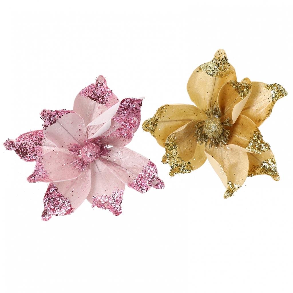 Christmas Poinsettia Glitter Flower Xmas Party Tree Decoration Brighten Up