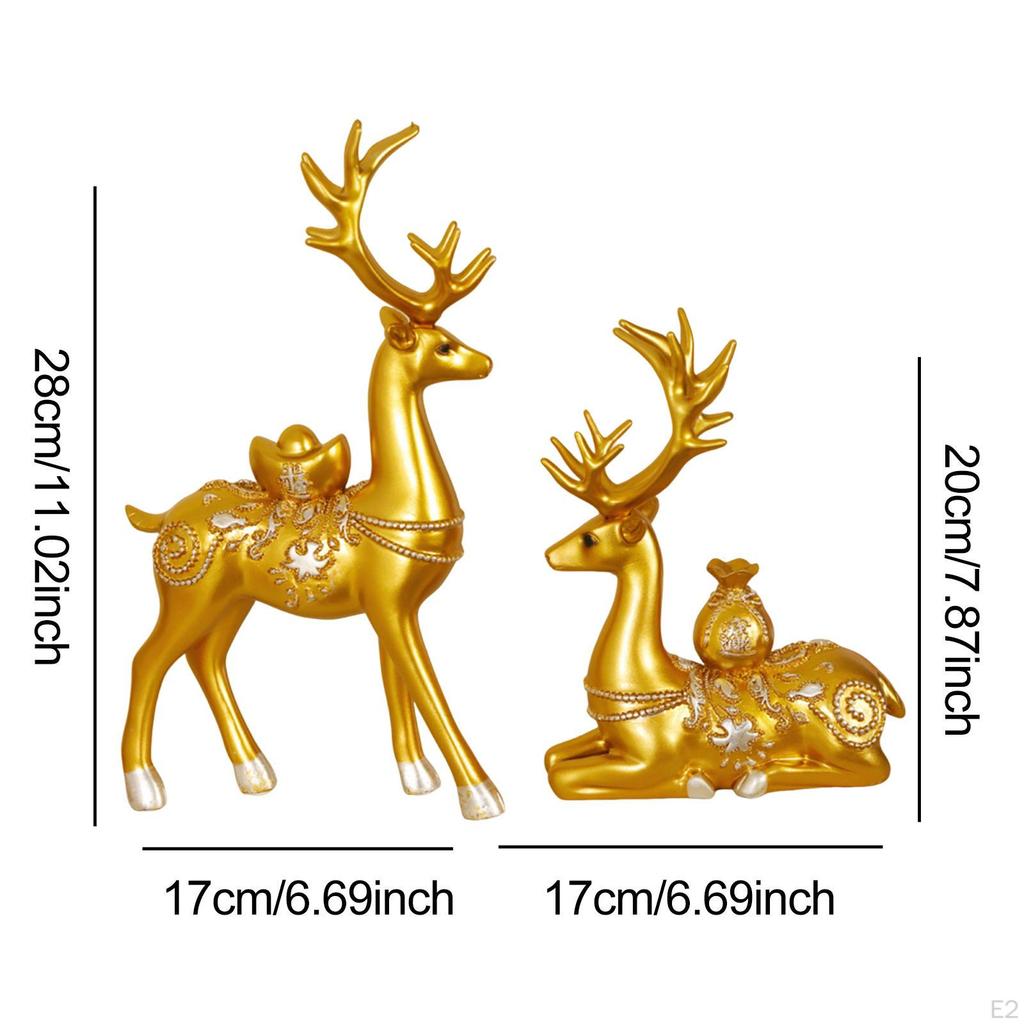 2 Pieces Deer Figurines Desktop Decoration Home Decor Artwork Delicate Animal Sculpture Golden Resin