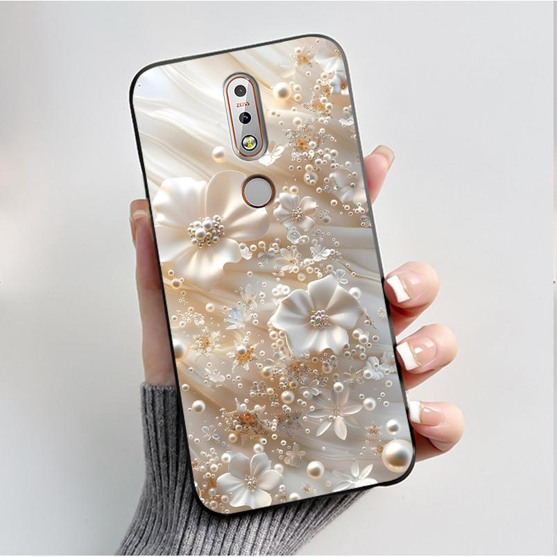 Printing Pattern Case For Nokia 7.1/Nokia 7 Plus Fundas Nokia7 Cover Soft Silicone Black Shell Cute Flower Cartoon Casing Coque