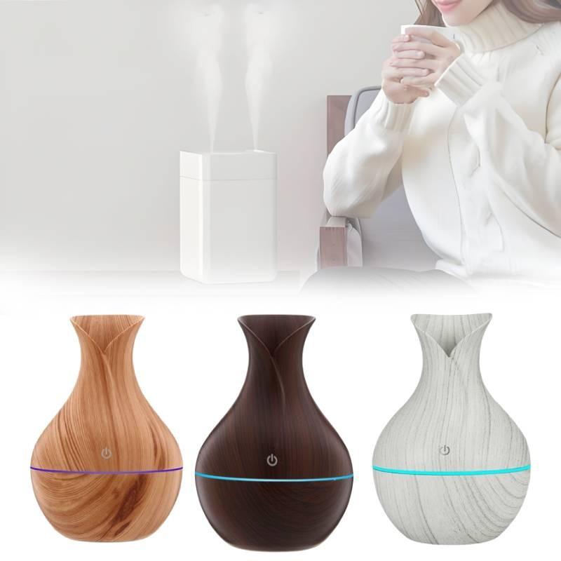 Vase Humidifier Shaped With Wooden Pattern Light Wood Ultrasonic Purifier Air