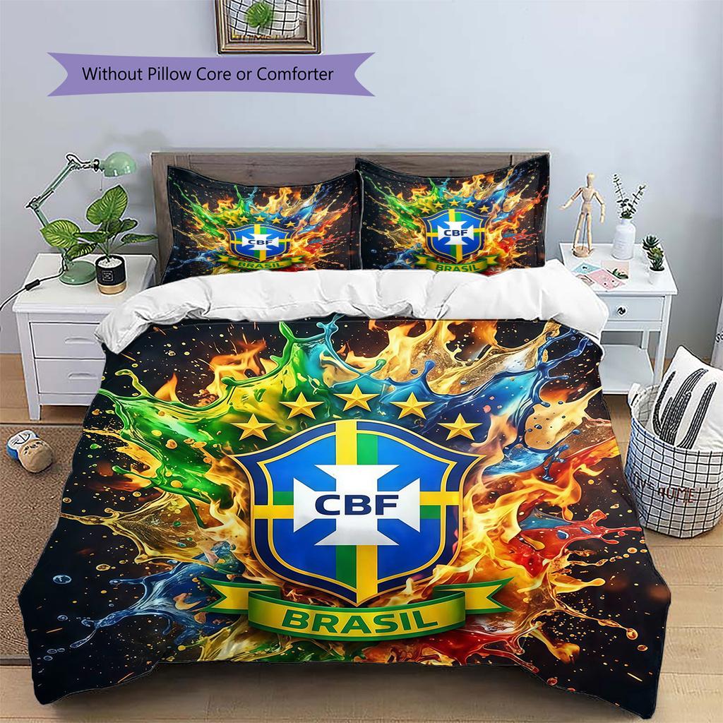 Brazil National Football Team2 Pattern Bedding Quilt Set Home Decoration Gift (1 * duvet cover + 2 * pillowcase without core)