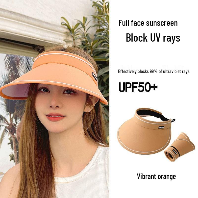 Women's UV Protection Summer Sun Hat, Open-Top with Large Brim, Foldable and Sunshade Design with Face Shield