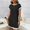 Women's Round Neck Casual Contrasting Short Sleeved Pocket Dress