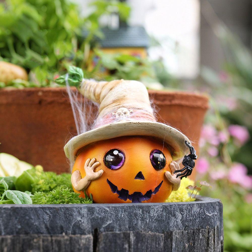 Resin Pumpkin Elf Sculpture Funny Miniature Statue Ornament Creative Pumpkin Head Figurines  Props