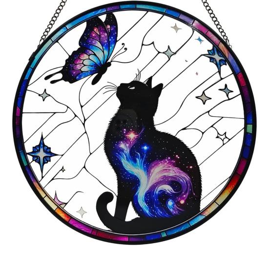 

Stained Glass Window Hanging Decoration Round Suncatcher Panel Home Office Living Room Garden Yard Patio Window Hanging Ornament S
