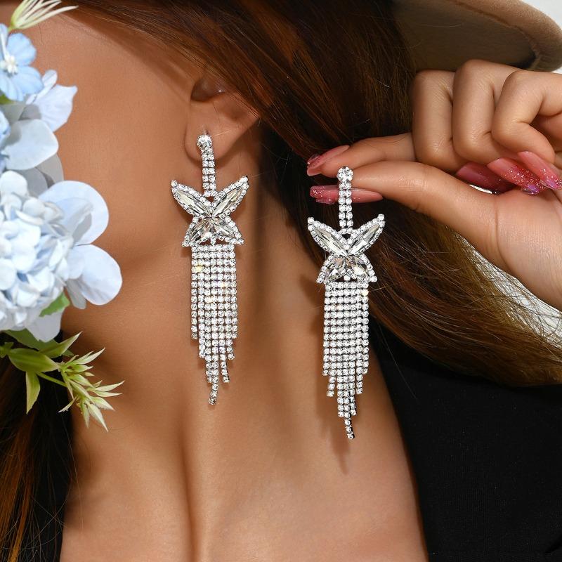 Rhinestone butterfly tassel earrings - unique & stylish bridal set, perfect for wedding outfits & accessories