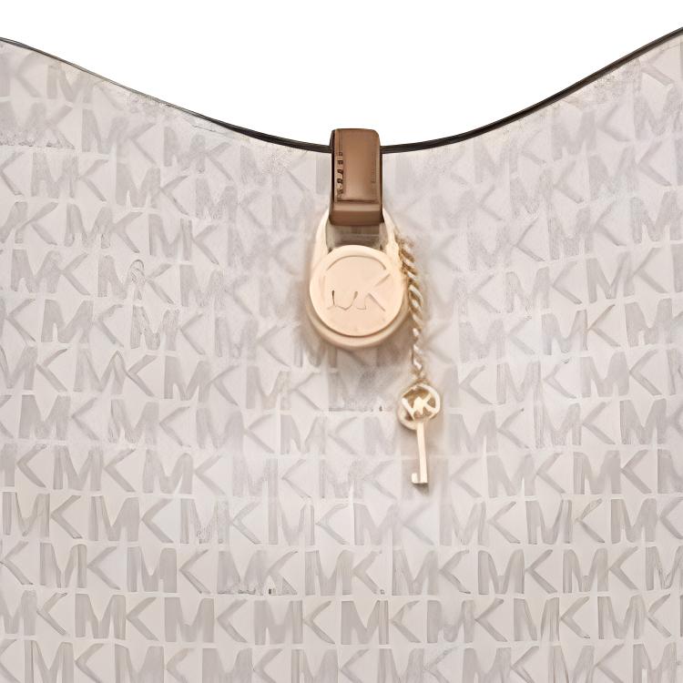 Michael Kors Mk Lyra Monogram Logo Charm Coated Canvas Tote Shoulder Bag Small Women Bags Vanilla-White Acorn-Brown 35F4G1YS5B-150