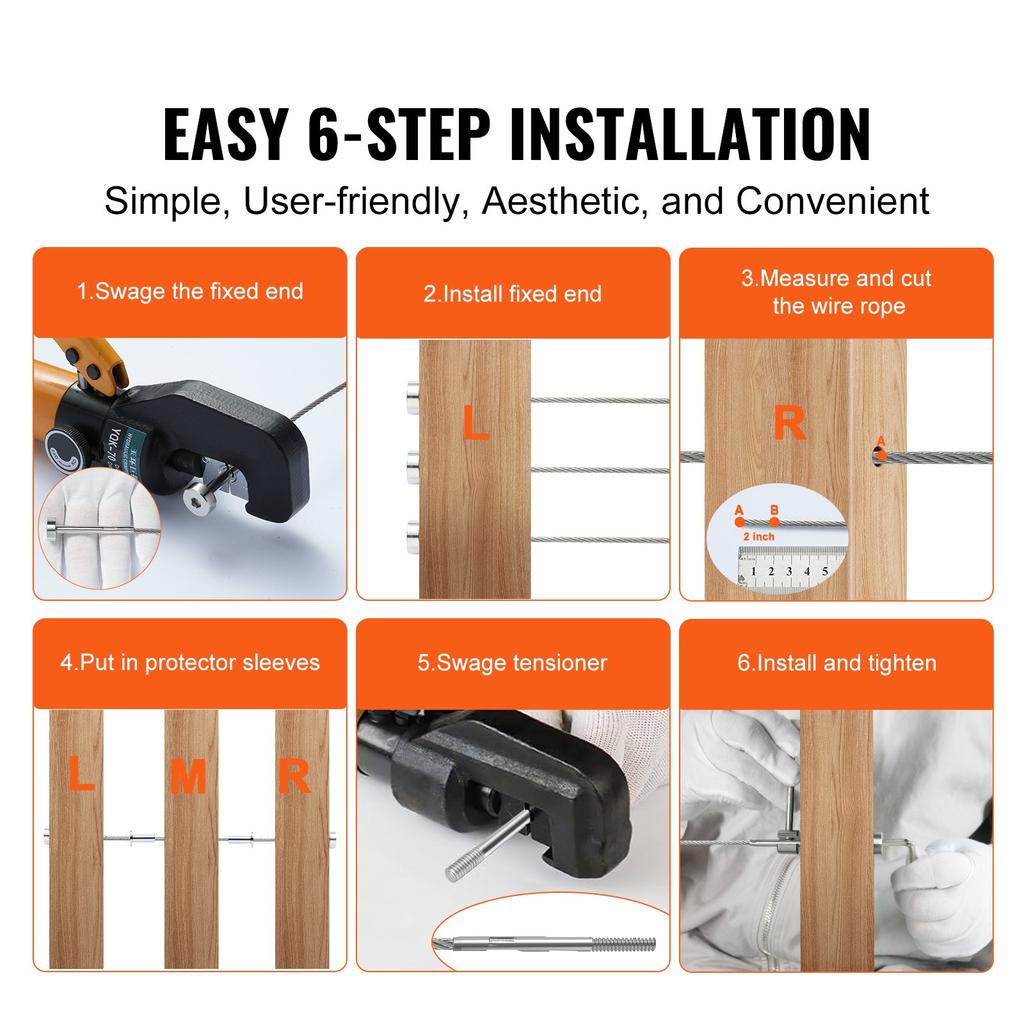 VEVOR 20 Pack Invisible Cable Railing Kit, T316 Stainless Steel 3.2mm Invisible Receiver and Swage Stud End for Cable Railing
