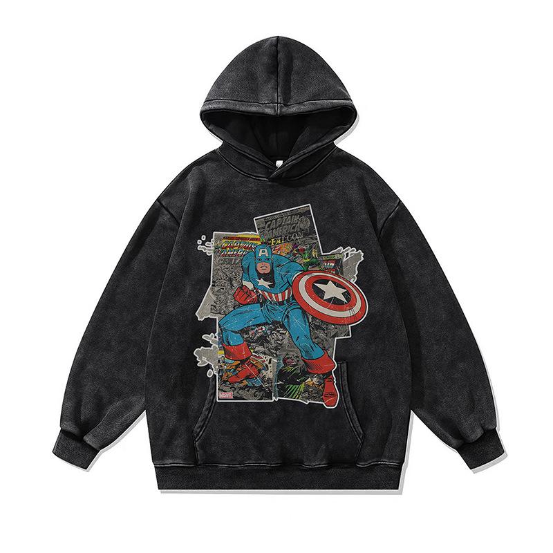 Cartoon Digital Direct Injection Printing Hooded Sweater Oversize Retro Washed Old Hoodie For Men And Women