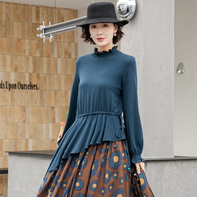 2026 Spring Irregular Knit Top & Tassel Patchwork Midi Skirt Set Large