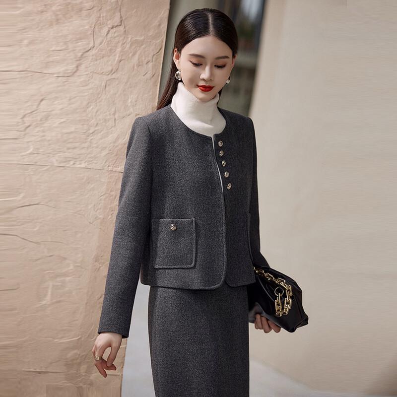 Hang Yi Ge Women's Wool Blend Coat & Skirt Set
