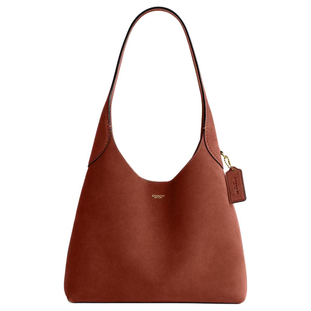 Coach Brooklyn 28 Logo Plaque Suede And Leather Shoulder Bag Large Women Shoulder Bag Clay CW637-B4AY