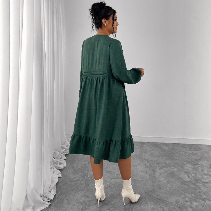 This Dress Features A Patchwork Design, Loose Puffed Sleeves and A High-waisted Cutout