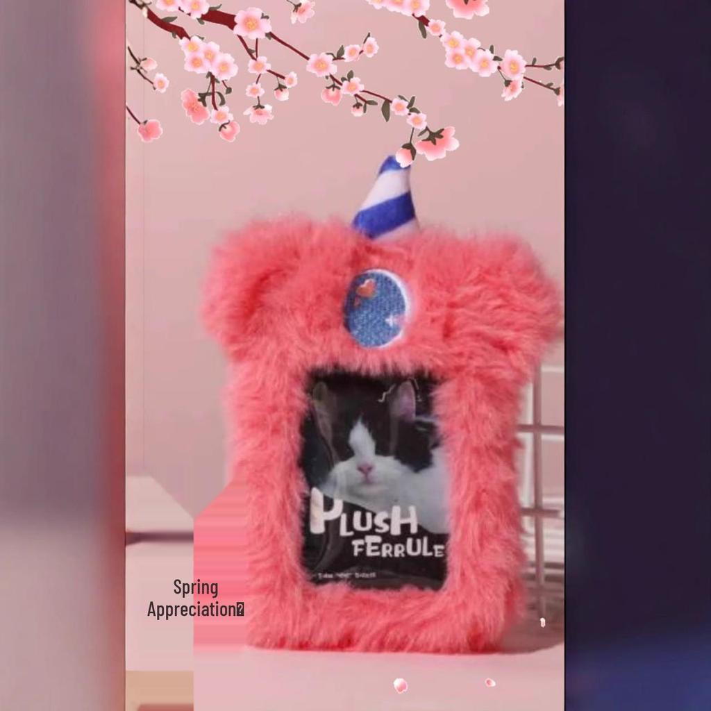 Chaveiro de Mochila de Pelúcia de Animal Fofo e Porta-Cartões - Pingente de 3 Polegadas para Fotos e Cartões