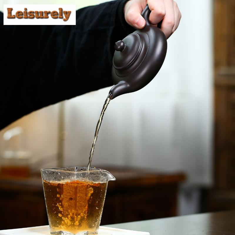 170ml Elegant Yixing Purple Clay Teapots Handmade Flat Laughing Sakura Pot Raw Ore Black Mud Kettle With Infuser Zisha Tea Set