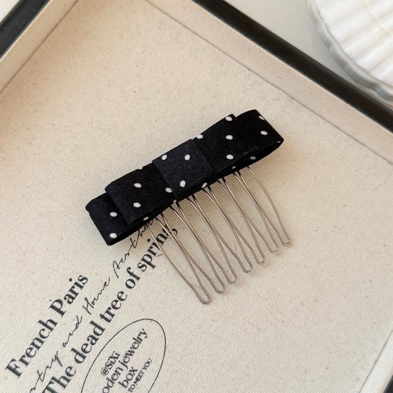 Polka Dot Bow Reverse Hair Comb Elegant For Women Side Bang Broken Hair Non Slip Portable Daily Essential Accessories