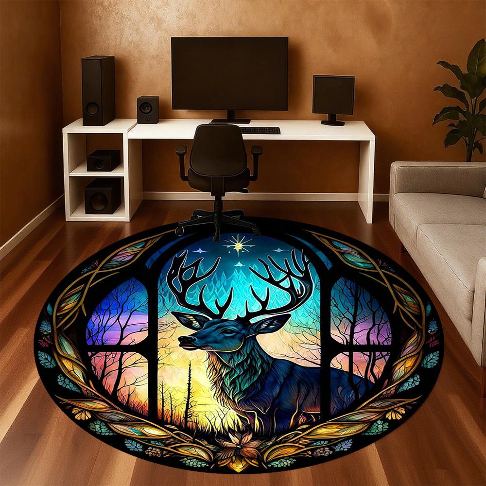 1pc Deer Window Round Chair mat office Area Rug - Non-Slip, Floor Mat for Office, Bedroom, Ideal home decor gift c0112042