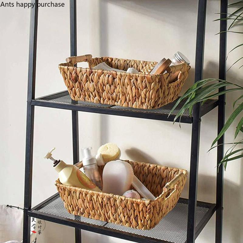 Hand-woven Storage Basket Rattan Storage Box Rectangular Storage Tray Desktop Grocery Organizer Fruit Basket Snack Bread Baskets