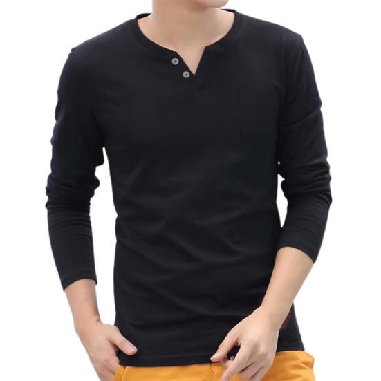 Pánské tričko s V výstřihem, zdobené knoflíky, úzký střih, univerzální, jarní základní tričko pro každodenní nošení