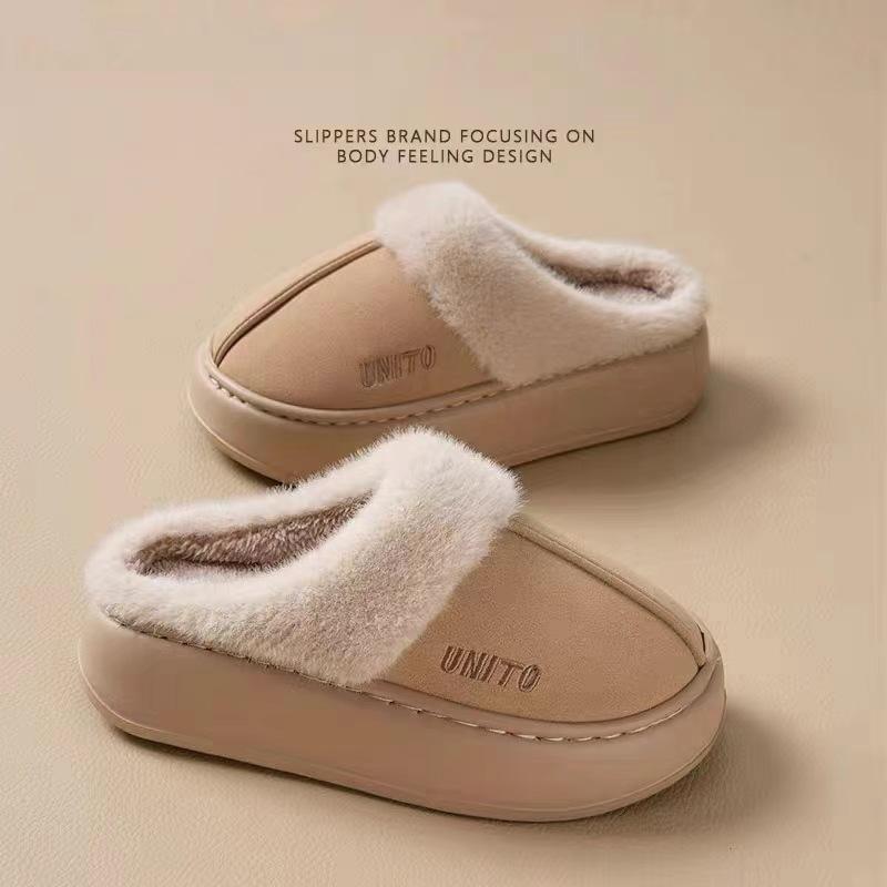 Fashion Shevalues Winter Plush Lining Women's Slippers Non-slip Platform Cotton Home Slides Fuzzy Cozy Warm Outdoor Slippers For Women