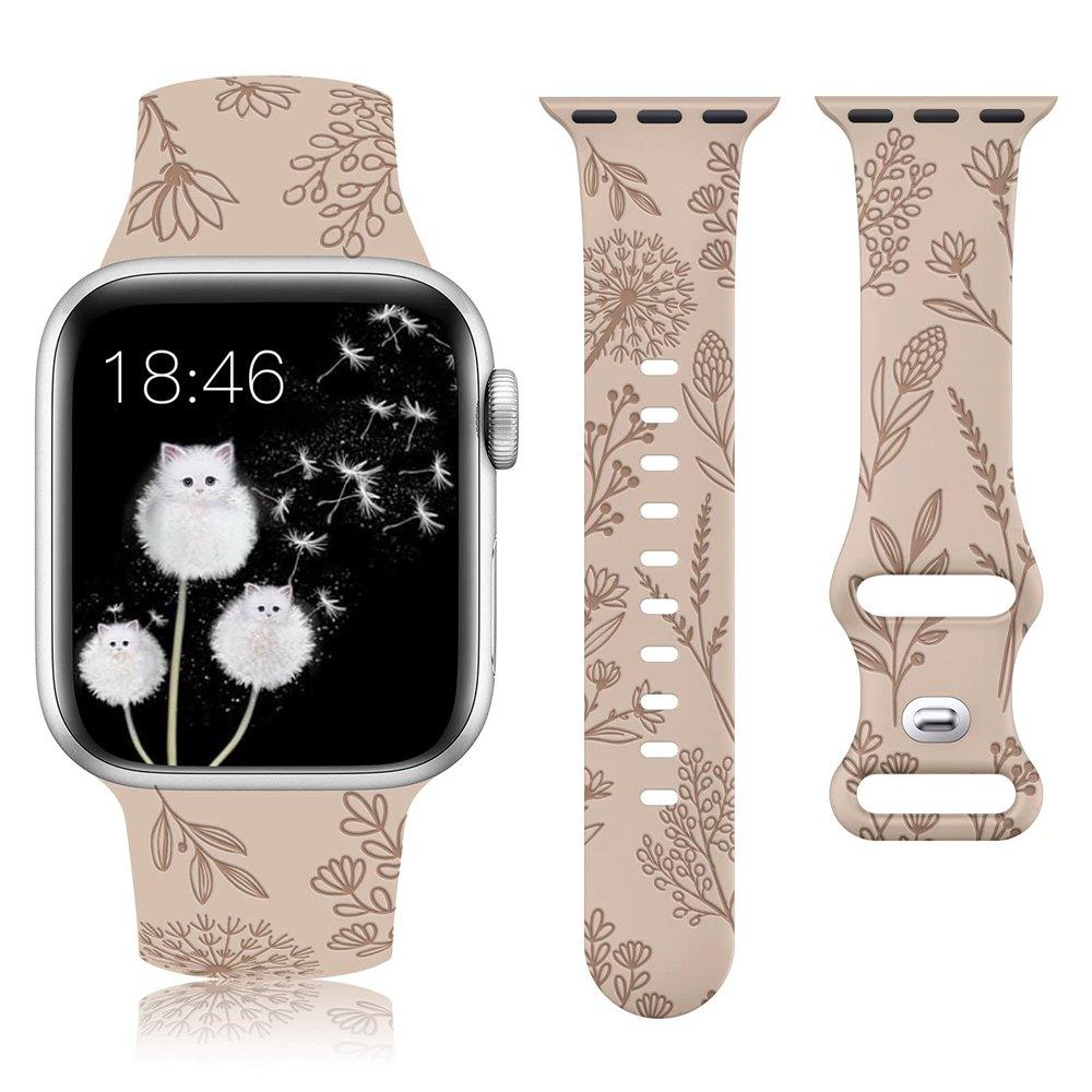 Löwenzahn-Blumenmuster-Band für Apple Watch 38 mm 40 mm 41 mm Blumengraviertes Silikonarmband für iWatch 9/8/7/6/5/4/3/SE