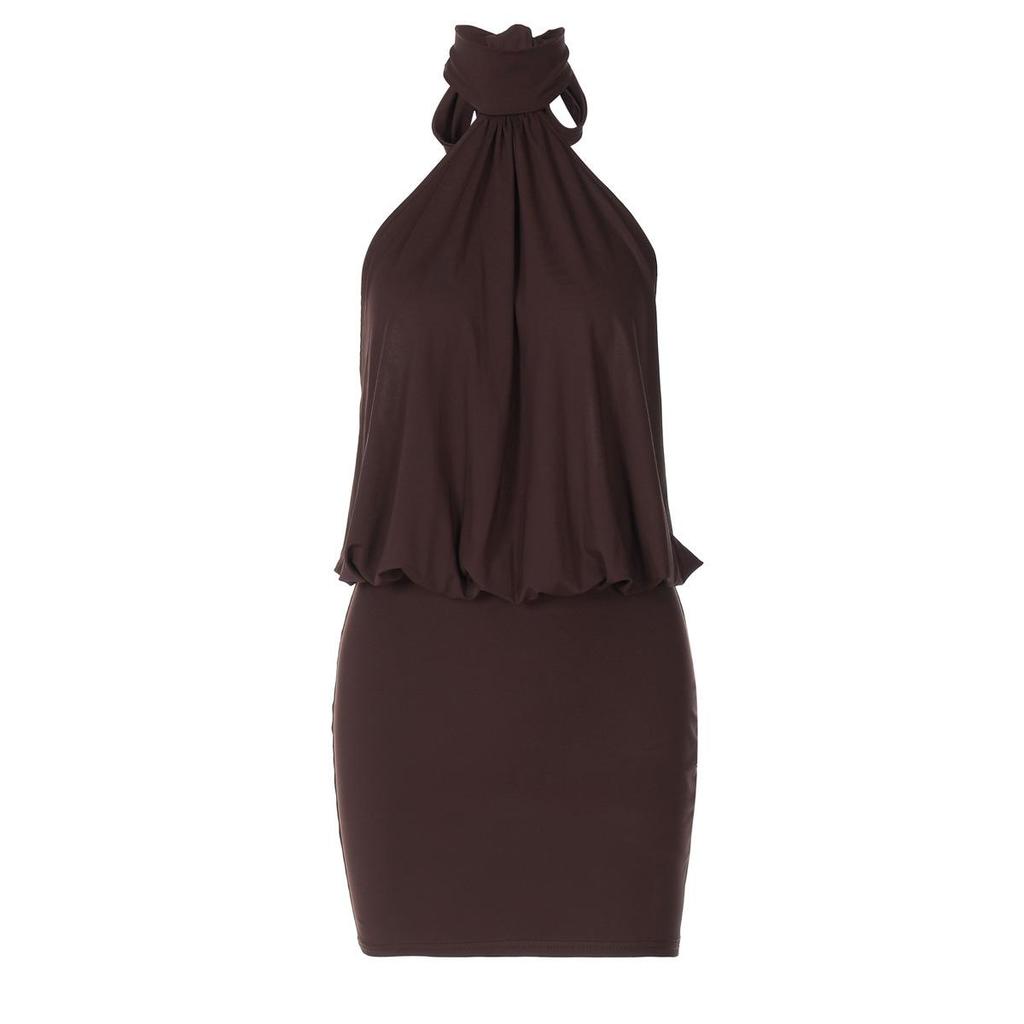 2026 European Style Sleeveless Halter Tie Backless Bodycon Dress