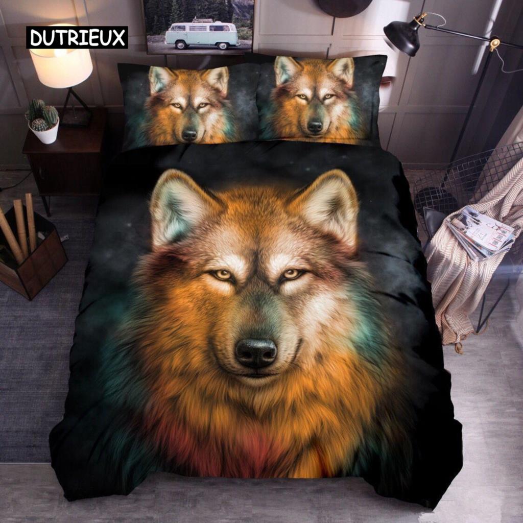 Animal Duvet Cover Set Queen Size Polyester Lightning Lion Pattern Comforter Cover Grey Black Soft Bedding Set For Teen Boys Man