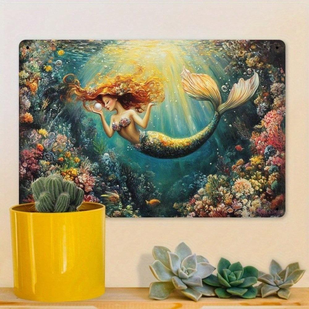 Tin Metal Sign Vintage Mermaid Wall Art 8x12 Rustic Ocean Decor Home Bar Cafe Garage Man Cave