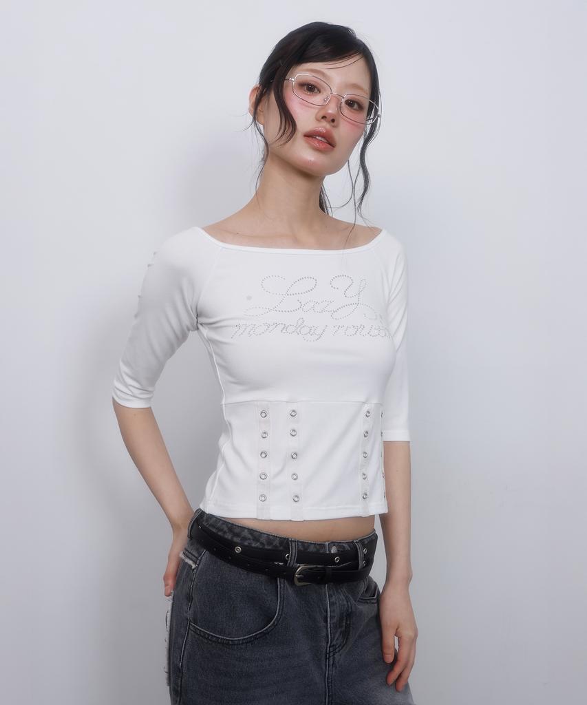 LMR Hot Fix Eyelet Boat Neck T-Shirt White