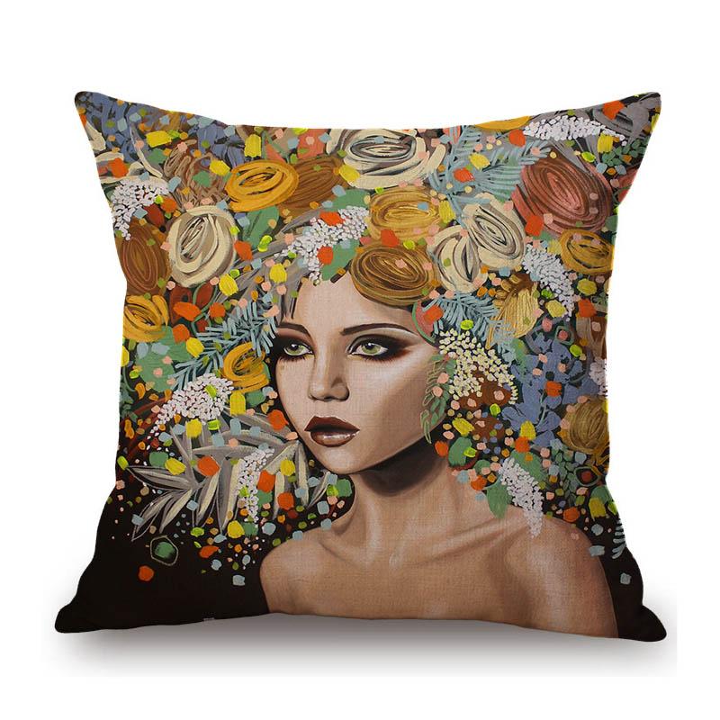 Modern Flower Head Girl Oil Painting Art Cotton Linen Sofa Throw Pillow Case Fashion Floral Lady Decoration Cushion Cover