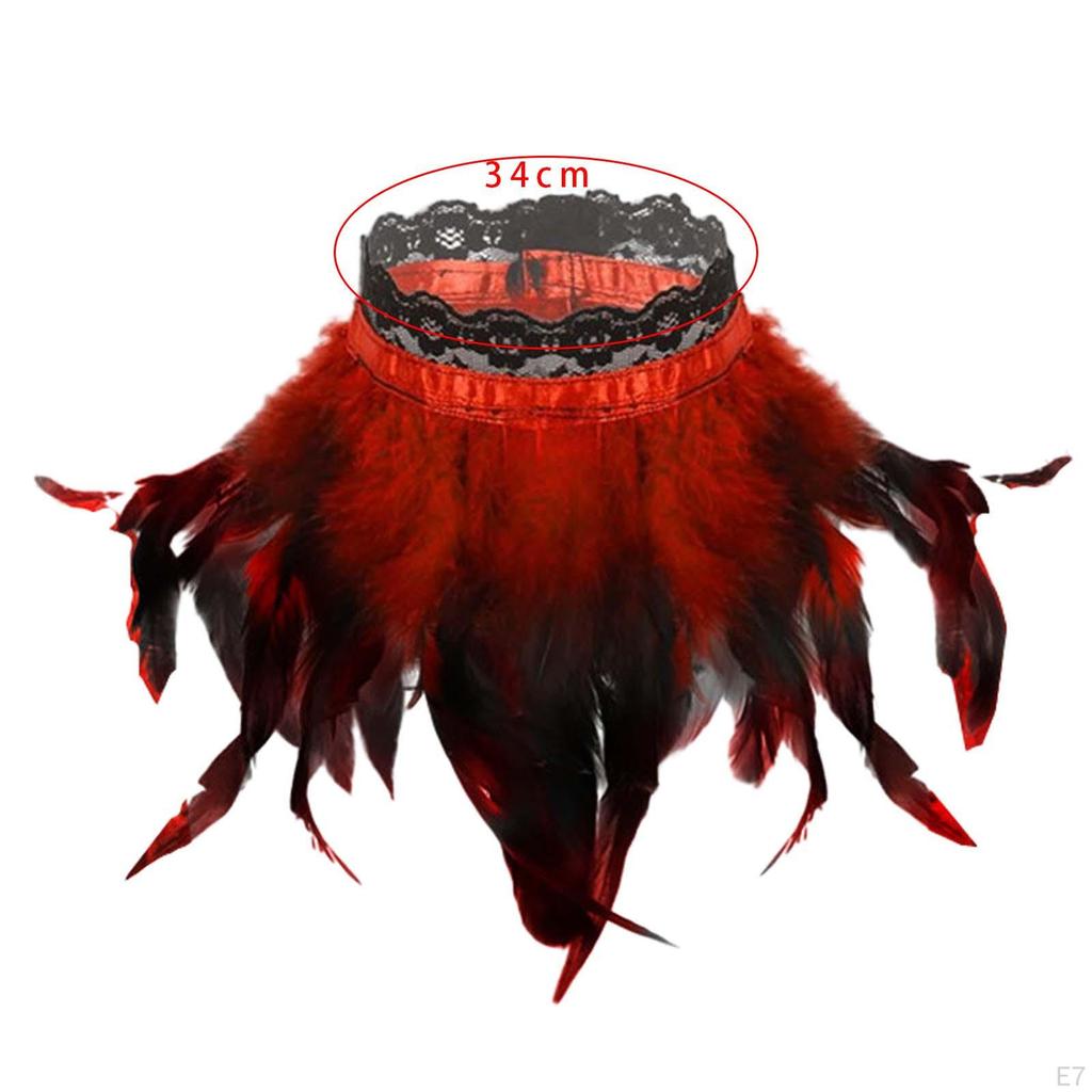 Black Faux Feather Shoulder Wrap Cape Necklace Halloween Party Choker Shrug for Stage Performance