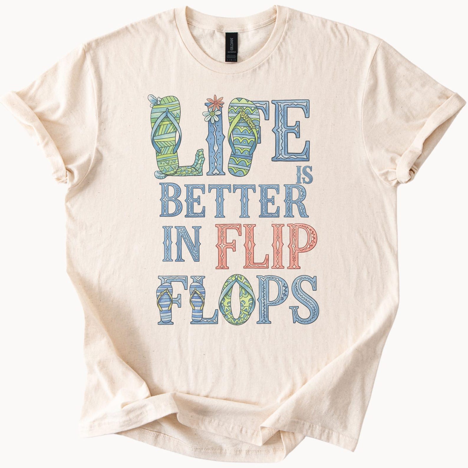 Life Is Better In Flip Flops Graphic T Shirt Summer Beach Sandals Casual Tee Fun Relaxed Vacation Shirt Gift for Flip Flop Lovers 160