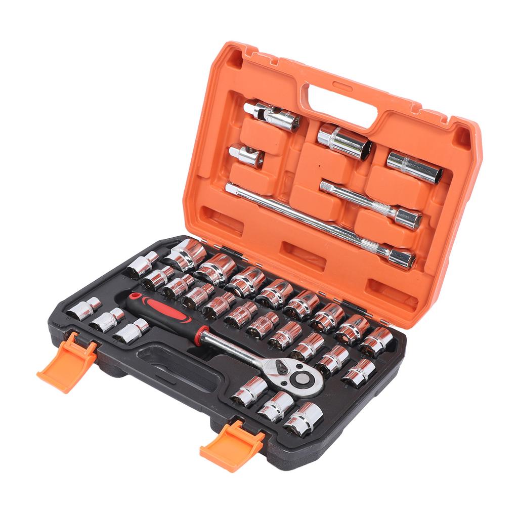 32 Pieces Set 1 2 Inch Drive Sockets Metric 6 Point 12 Point Socket CrV Ratchet Wrench Extension Bar Tool Kit