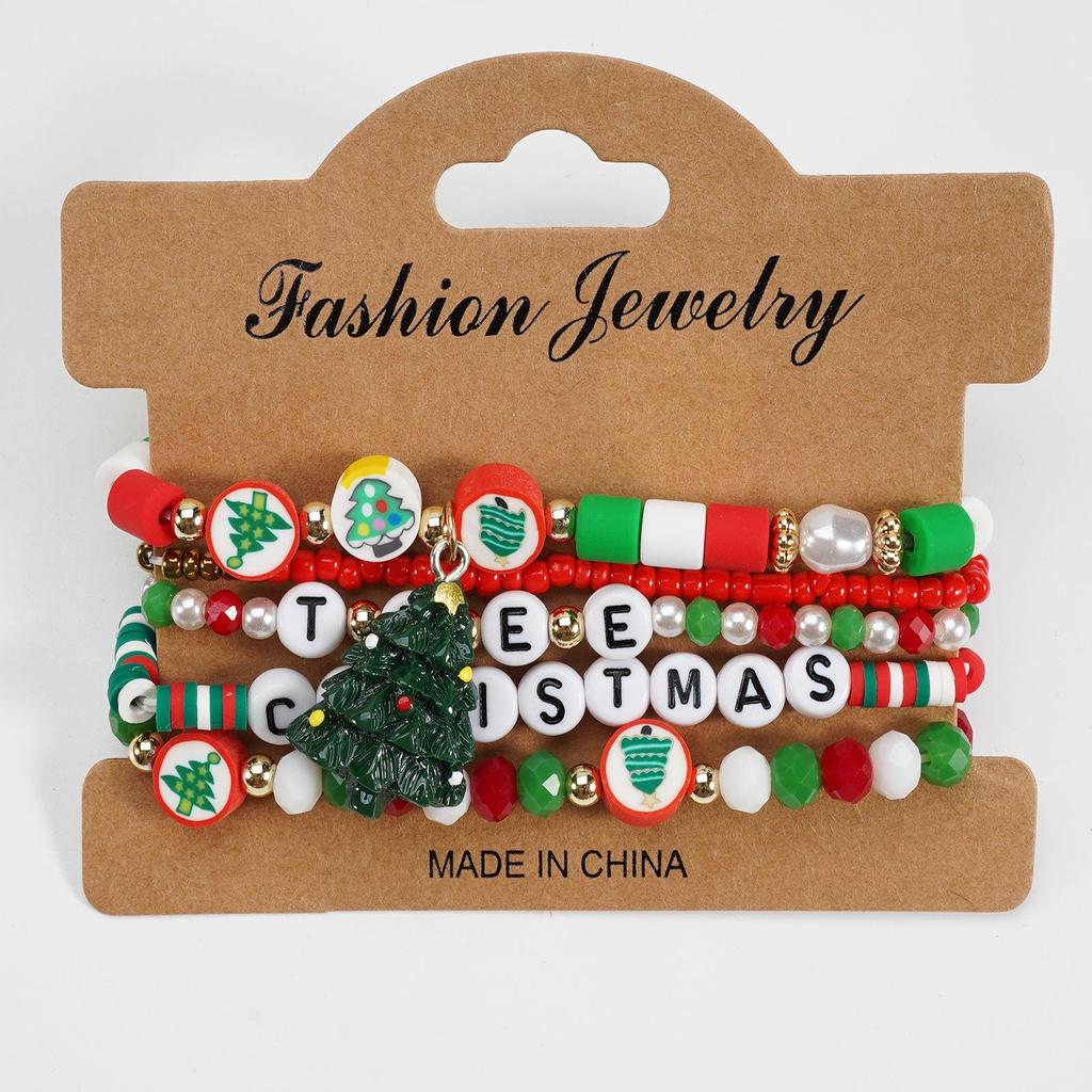 Christmas Festival Bracelet Set: Beaded Letters, Polymer Clay, Cute Cartoon Design for New Year Party