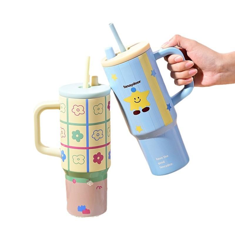 710ML Large Capacity Thermos Bottle With Handle Straw Tumbler Insulated 316 Stainless Steel Keep Cold Hot Big MAC Ice Water Cup