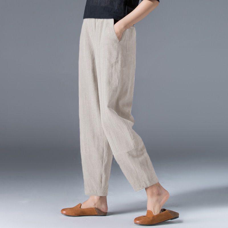 Cotton Linen Casual Pants Women's Spring Summer Thin Loose Slimming Harem Pants Versatile High Waist Plus Size Nine-Tenths Carrot Pants