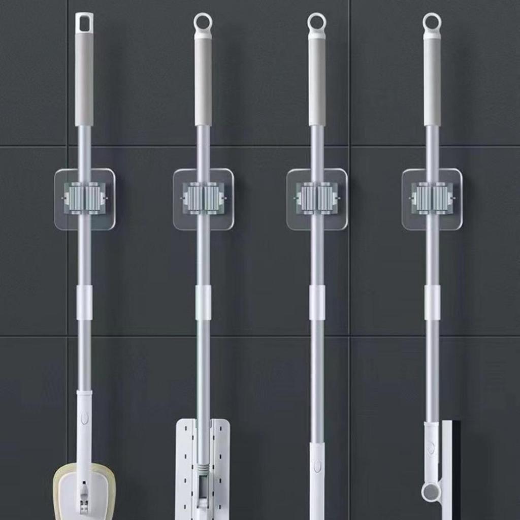 1/2/4 Modern Wall Mounted Mop and Broom Rack - No Drilling Required, Durable Plastic Storage Hooks