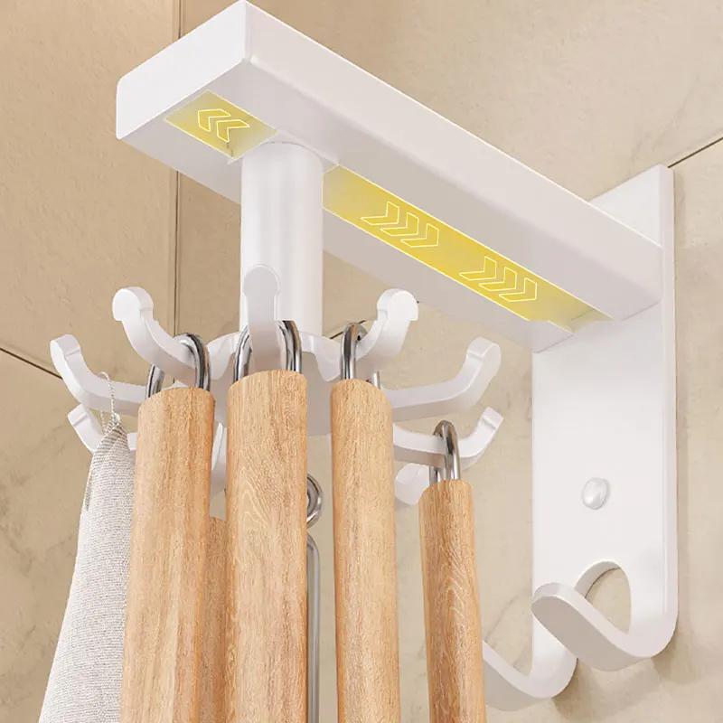 Skimmer 360° Swivel Wall Mounted Rack With Hook Utensil Holder Spatula Cutting Board Storage Rotating Shelf For Kitchen Supplies