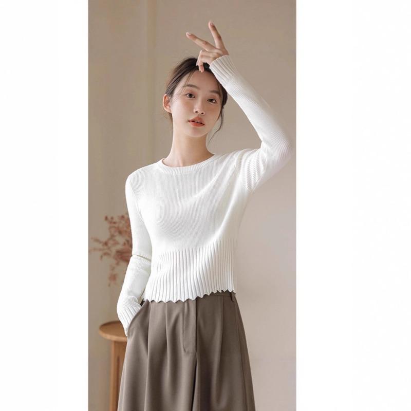 Unique chic crew neck knitted bottoming shirt women's inner sweater winter new top trendy