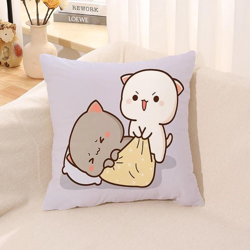 Pillow Cover Square Cushion for Bed Car Office Peach Mochi Cat Decorative Anime Room