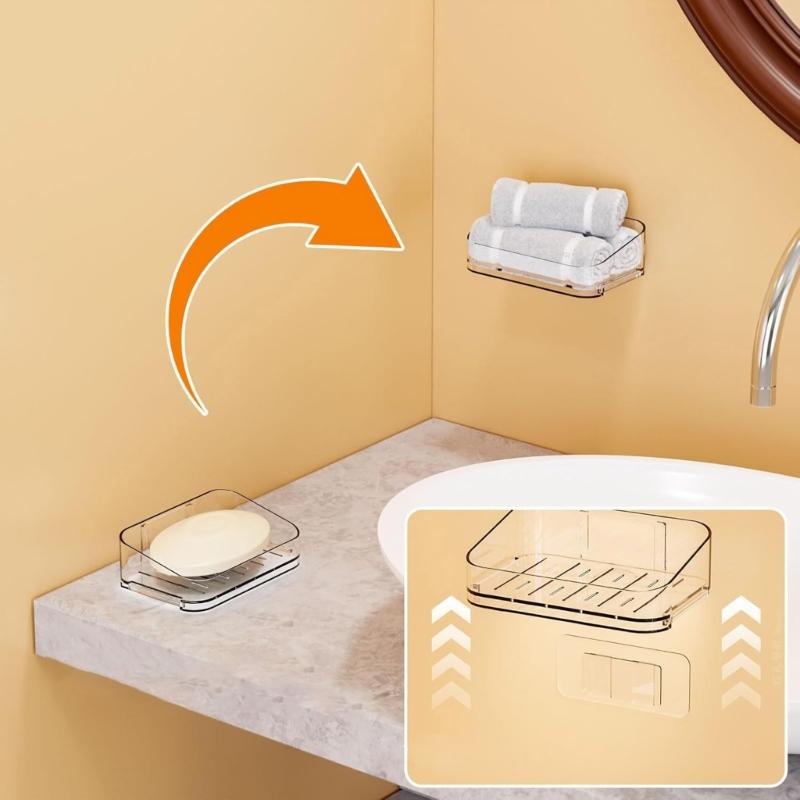 2Pcs Clear Plastic Soap Dishes For Countertop Or Wall Mounting Quick Drying Drainage Design Reusable Bathroom Organizers