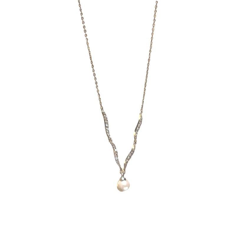Sparkling Zirconium Wave Pearl Pendant Necklace Women's Light Luxury Collarbone Chain Popular Match