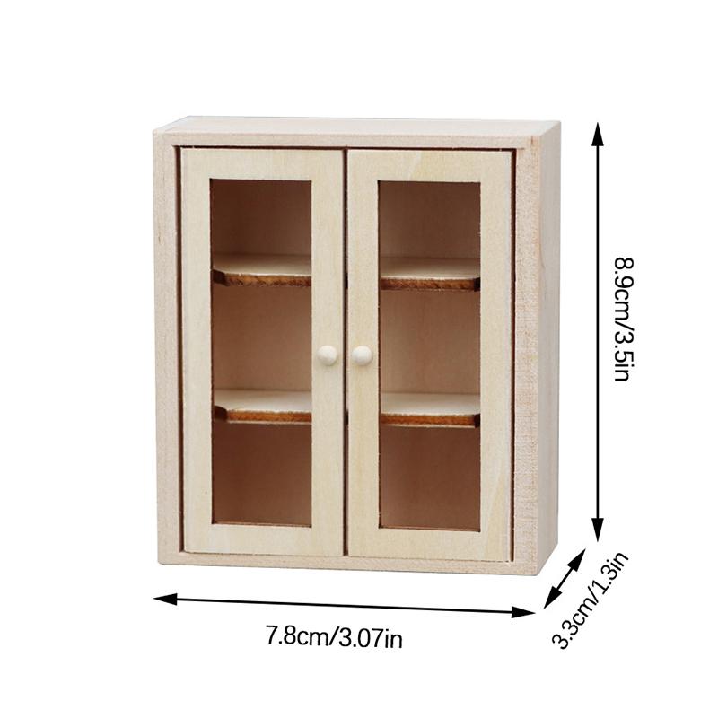 Simulation Miniature Wooden Storage Cabinet With Mirror Drawer Furniture Home 1:12 Dollhouse Model Decor Toy Doll Accessories
